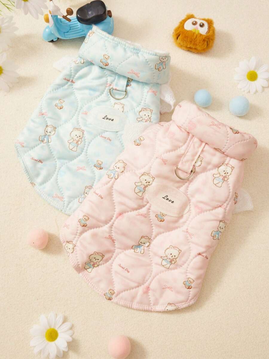 PETSIN 宠物狗衣服，高领设计，适合小型犬，外套派克大衣，可爱保暖，冬季绗缝毛绒，可拉开拉链，幼犬背心 - 彩色 - 查看 1