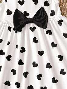 Sweet Bow Cartoon Print Long Sleeve Dress, Cute Polka Dot Heart Pattern, Suitable For Autumn/Winter - Multicolor - View 4