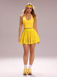 Sovereign Charm Váy ngắn thể thao nữ màu trơn thoáng khí - Màu vàng - Xem 8