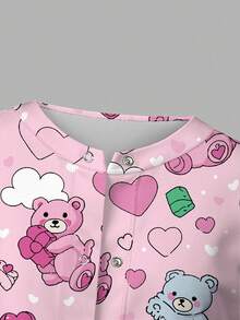 PopScrub Áo khoác cardigan nữ kiểu dáng thường ngày, in hình gấu hoạt hình và trái tim dễ thương, phù hợp cho đồng phục y tá/điều dưỡng, mùa xuân/thu. - Nhiều màu - Xem 5