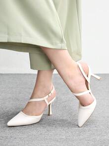 CUCCOO BIZCHIC Women's Pointed Toe Buckle Design Fashionable High Heels, Versatile For Daily Wear - Chantilly - View 4