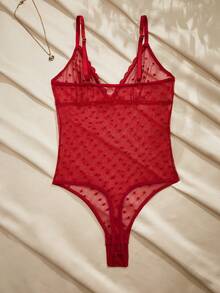 Charlaine Bodystocking transparente con forma de corazón de estilo romántico francés con entrepierna abierta - Burdeos - Ver 2