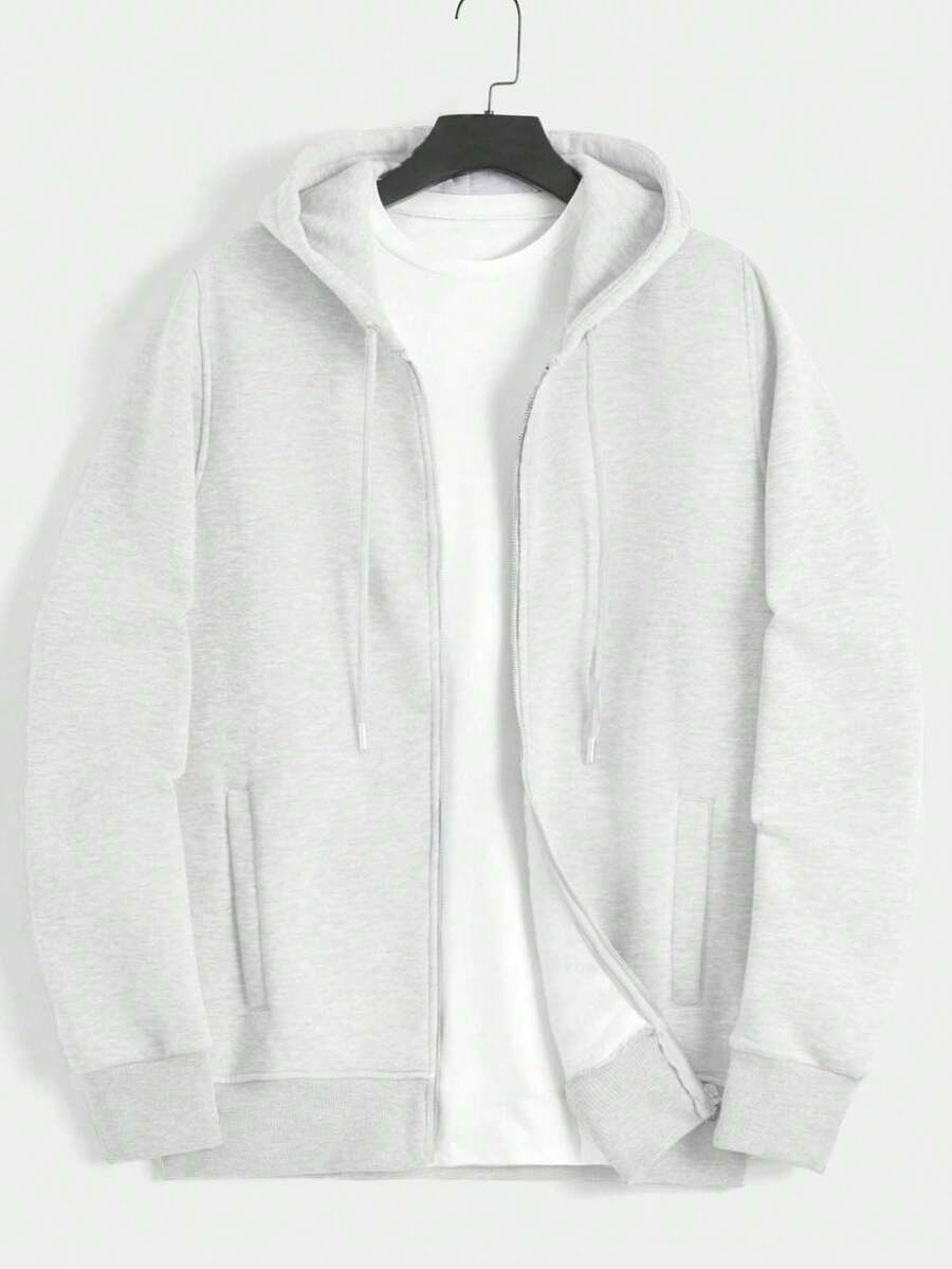 RueChic Cotton Men Zip Up Drawstring Hoodie Without Tee - White - View 1