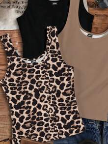SHEIN EZwear Bộ 3 áo tank top nữ kiểu dáng thường ngày, đa năng, thích hợp cho mùa hè. - Nhiều màu - Xem 4