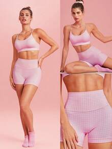 GLOWMODE 4.3" FeatherFit™ Anti-Slip Pocket Bike Shorts Non Front Seam Low Impact Cycling Running Gym Workout Summer - Bubblegum Pink - View 8