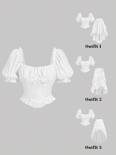 SHEIN MOD 女士优雅纯色泡泡袖衬衫，夏季