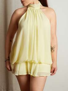 Lupita Cardoza Women's Chiffon Elegant Butter Yellow Halter Tie Mini Dress,Women Dating Dress,Women Night Out Dress,Summer Dresses For Women, Honeymoon Outfits Woman .Women Wedding Guest Dress. Island Vacation Outfits,Wedding Guest Dress Women ,Sun Dresses For Women ,Elegant Dresses For Party Birthday Dresses For Women - Light Yellow - View 4