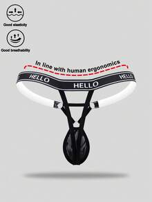 1pc Fashionable Lace-Trim Sexy Underwear For Men, Black, Mid-Waist - Black - View 2