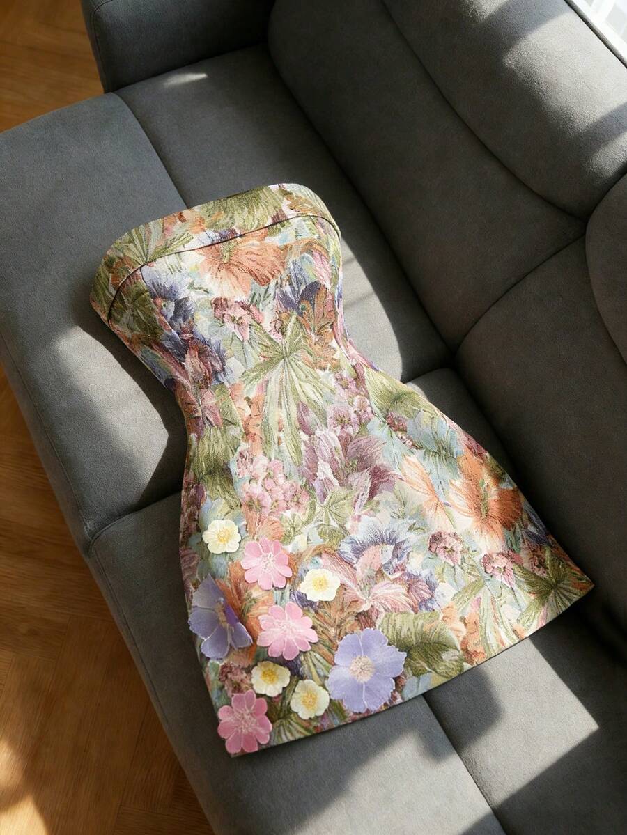SHEIN Franclia 女士短款连衣裙，采用特殊面料 - 彩色 - 查看 1