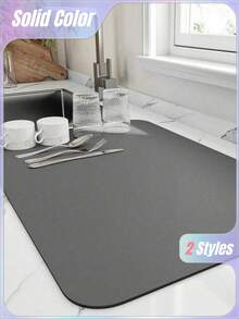 SHEIN Dish Drying Mat For Kitchen Counter, Heat Resistant Drainer Mats With Non-Slip Rubber Backed, Hide Stain Kitchen Super Absorbent Draining Mat, Easy To Clean Dish Rack Pad, Dark Grey - Dark Grey - View 2