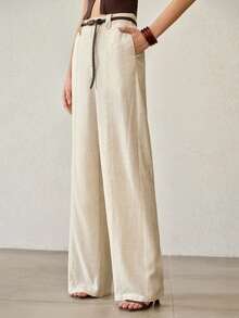 MOTF PREMIUM WOMEN'S APRICOT LINEN STRAIGHT LEG CASUAL PANTS, FASHIONABLE AND COMFORTABLE, VERSATILE FOR SPRING/SUMMER - Apricot - View 4