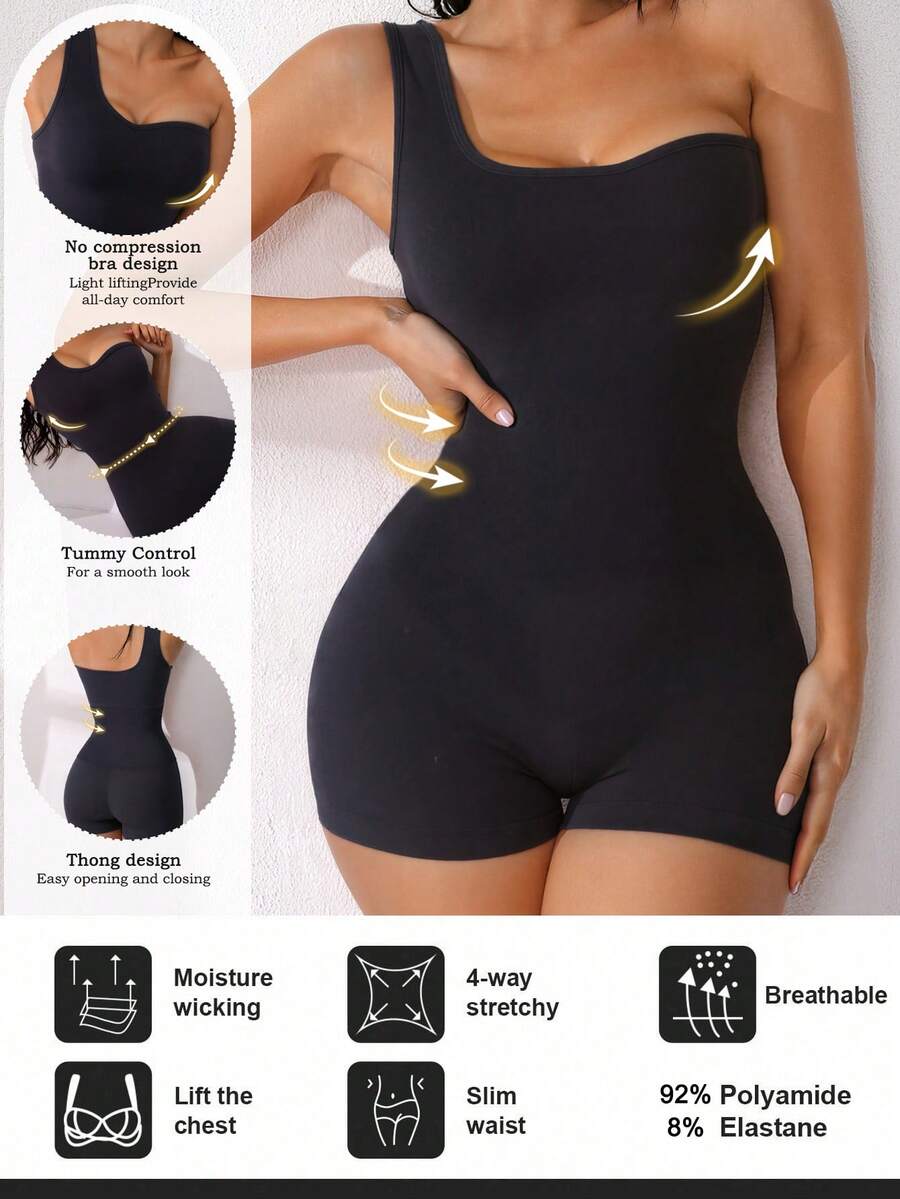 NudeFit 1pc Women Seamless Waist Cincher Bodysuit, Slimming And Shaping - Black - View 1