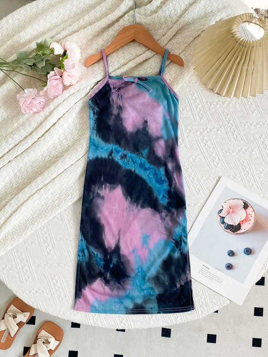 SHEIN Young Girl Tie-Dye Knit Camisole Dress - Multicolor - View 1