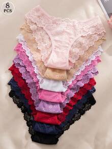 8pcs/Set Romantic Sexy Lace Women's Panties - Multicolor - View 1