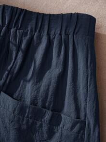 EMERY ROSE Quần short nữ cỡ lớn, màu trơn, cạp chun, có túi, dáng rộng, thoải mái. - Màu xanh hải quân - Xem 6