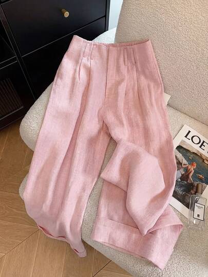 GlowEve Women's Elegant Draping Fabric Faux Placket Design, Cuffed Hem Dress Pants, Professional Attire, High-Quality Student/Teacher Outfit, Suitable For Valentine's Day, Easter, Labor Day, Travel, Spring/Summer