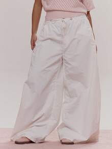 MUSERA Wide Leg Tie Eyelet Waist Trousers Cute Cosy Spring Everyday Sugar Swizzle - Cream - View 2
