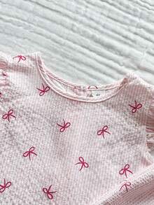 Vintaside Kids Young Girl Textured Fabric Short Sleeve Button Back T-Shirt & Casual Long Pants 2-Piece Set - Pink - View 6