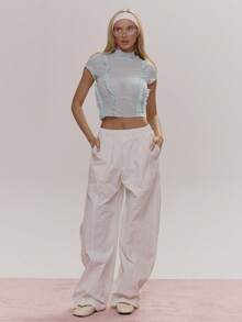 MUSERA Wide Balloon Fit Seam Detail Elasticated Waist Trouser Girly Sexy Spring Winter Going Out Daily Easter Sugar Swizzle - White - View 1