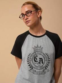 SURIMA Casual Minimalist Pattern Round Neck Short Sleeve Fitted Women T-Shirt, Suitable For Summer, Raglan Sleeve - Light Grey - View 4