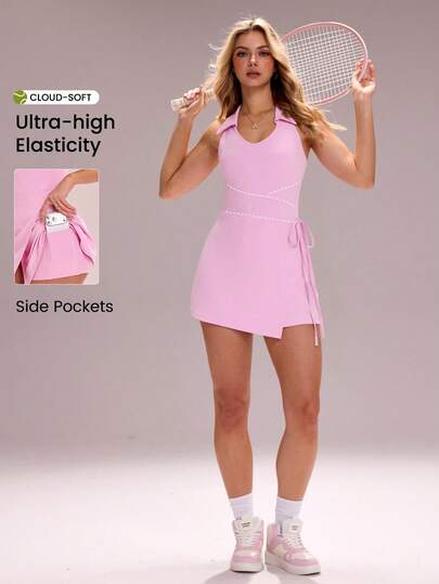 CourtClass Women's Sports Polo Dress, Collared Casual Dress For Outdoor Sports, Fitness, Running, Flattering & Versatile