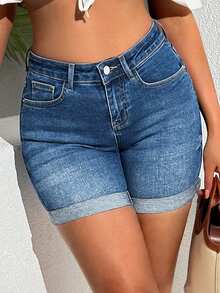 EURMUSE Women Denim Shorts - Medium Wash - View 6
