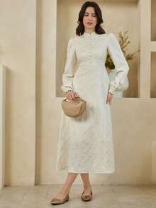 Dazy-Less Spring & Summer Elegant Midi Dress, Waist Cinched Design, Suitable For Dates, Weddings, Parties, Casual Vacations, Commuting - White - View 3