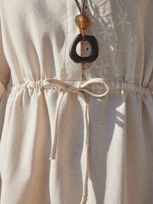 Dazy-Less Spring & Summer Elegant Midi Dress, Waist Cinched Design, Suitable For Dates, Weddings, Parties, Casual Vacations, Commuting - Beige - View 7