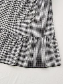 GlowEve Petite Artistry Women's Simple Ruffled Strap Solid Mini Dress, Black And White Checkered, Suitable For Summer Leisure & Vacation - Black and White - View 3