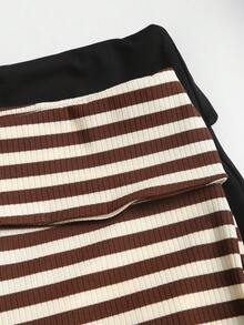 Sweetra Conjunto de pantalones de talle alto, ajustado y de rayas en marrón y negro, de estilo universitario retro y casual, versátil para citas de primavera/verano, uso diario y viajes - Multicolor - Ver 8