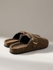 Solecia Women Buckle Design Casual Faux Fur Slip-On Slippers For Christmas - Mocha Brown - View 3
