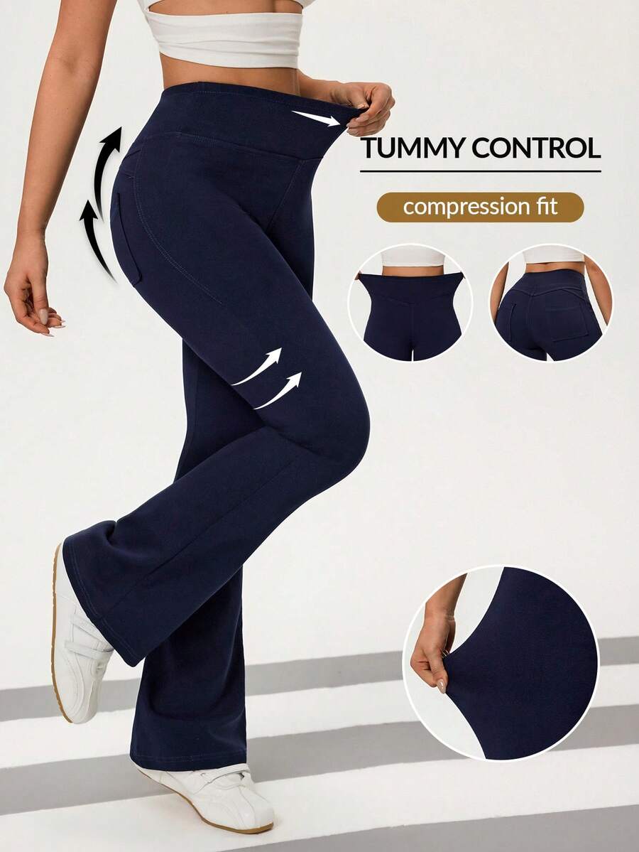 SHEIN FlexDen Women's Casual Minimalist Stretchy Flare Jeans - Navy Blue - View 1