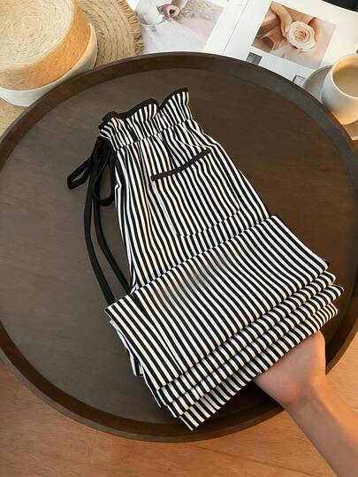 Franclia 女士黑白条纹休闲裤，适合春秋季穿着