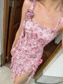 SHEIN MOD 浪漫3D立体花卉蕾丝女装 - 粉色 - 查看 7