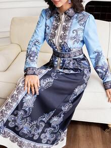 Al Najma 女士印花长袖优雅衬衫裙 - 彩色 - 查看 6