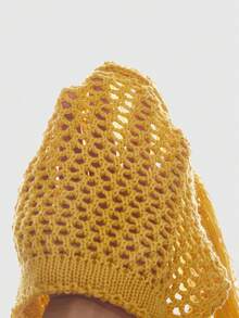 ROMWE 女士纯色镂空流苏下摆针织裙 - 黃色 - 查看 9