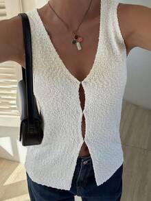 Livesso 女士宽松商务休闲无袖开衫针织衫，时尚办公着装设计，春夏款 - 白色 - 查看 7