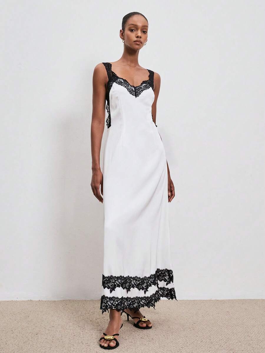 ATUI Studio Women's Contrast Lace Backless Fashionable Versatile Dress - White - View 1