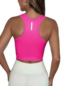 Core Rhythm Áo ba lỗ thể thao thường ngày cổ tròn màu trơn mùa hè cho nữ Áo ba lỗ bó sát tập luyện - Màu Hồng Tươi - Xem 7