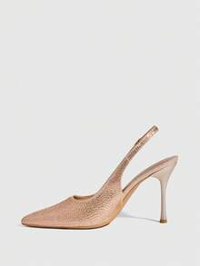 CUCCOO SZL Women Shoes Fashion Pointed Stiletto Champagne Full Diamond Back Lift Sexy Banquet Party Ladies High Heel Back Empty Shoes Women's Shoes - Champagne - View 4