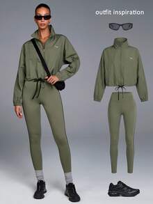 Menodora SHEIN Sport 女士休闲纯色抽绳下摆外套 - 粉色 - 查看 8