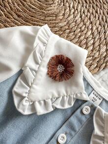 Young Girl' Spring/Summer Denim Dress With Lapel Collar, Casual & Fashionable, Suitable For Daily Outings, Leisure, Camping, Gatherings - Blue - View 10