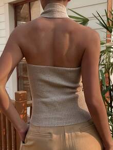 Livesso Spring & Summer Business Casual Stylish Office Wear Street Design Twist Knot Camisole Tank Top For Women - Apricot - View 4