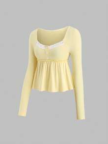 Sweetra Áo thun kiểu sinh viên Y2K đa năng, thoải mái, phù hợp đi làm và đi nghỉ mát, phối ren. - màu đen - Xem 1