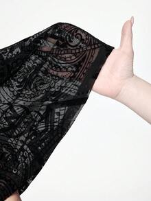 ROMWE Goth Cárdigan transparente con mangas acampanadas de estilo boho gótico, inspirado en el bosque prohibido oscuro - Negro - Ver 7