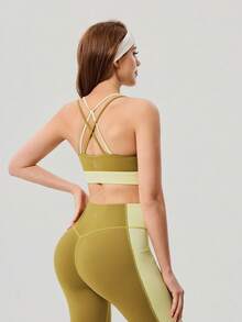 OutZeal Workout Top Women Sports Bra Gym Pilates Outfit Quick-Drying Cross Straps Bra-In Active Tops - Yellow - View 6