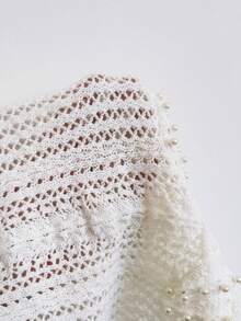 Soleia Top de camiseta de punto de unicolor y diseño calado de moda para mujer - Beis - Ver 6