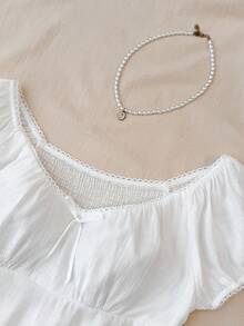 优雅纯白色休闲简约舒适露背短袖衬衫，适合夏季、度假、休闲、居家穿着，BM风格 - 白色 - 查看 4