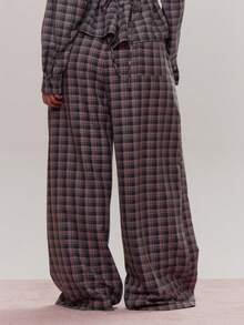 MUSERA Wide Leg Elasticated Tie Waist Trousers Cute Cosy Spring Everyday Sugar Swizzle - Multicolor - View 4