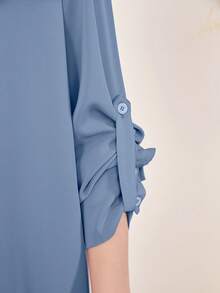 Mulvari Flap Detail Split Hem Shirt & Wide Leg Pants - Dusty Blue - View 3